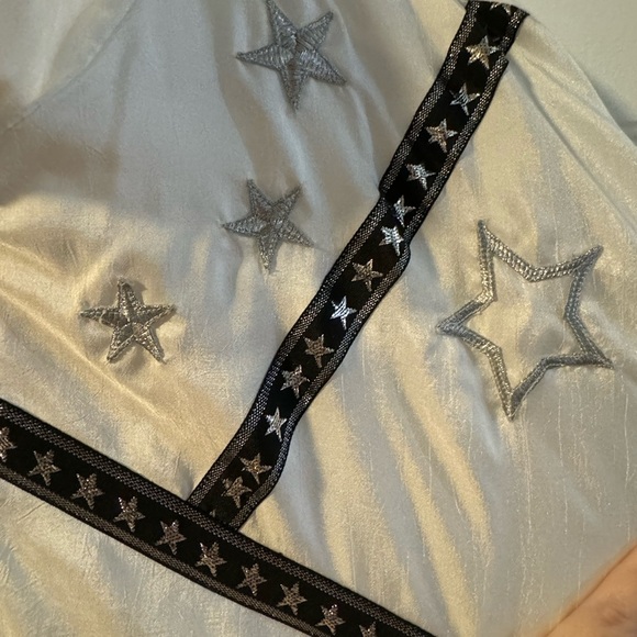 Lavon 80’s Silver & Black Shiny Embroidered Star Bomber Jacket Windbreaker LG - Picture 4 of 15